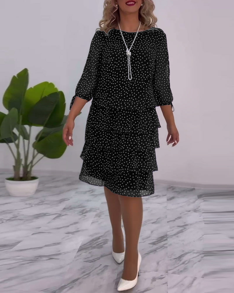 Eralyn | Polka Tiered Dress With Tie-Slit Sleeves