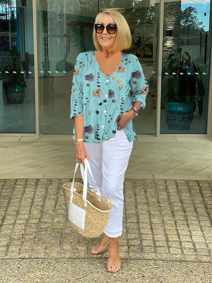 Teresa | Elegant Floral Blouse With Button