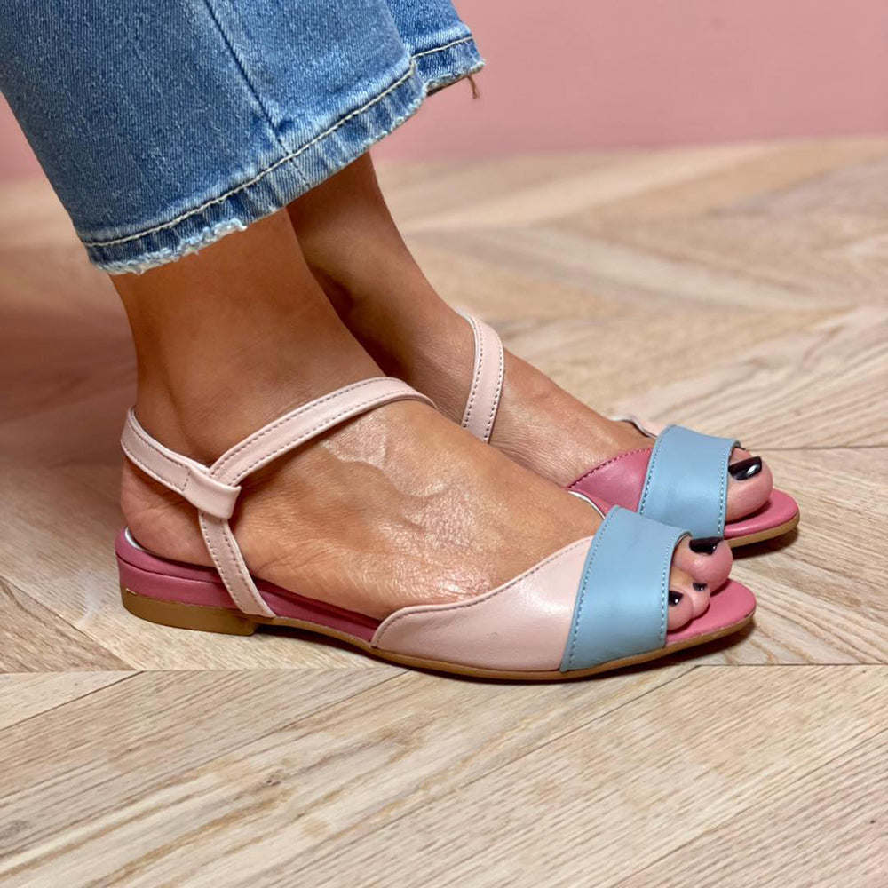 Sofia | Pink Asymmetrical Color Block Sandals