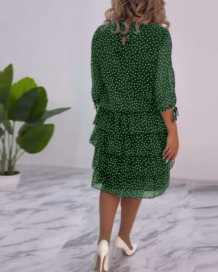 Eralyn | Polka Tiered Dress With Tie-Slit Sleeves