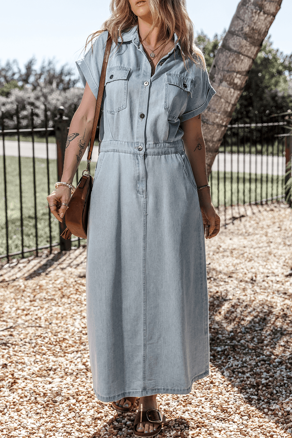 Harper | Elegant Denim Dress with Short Batwing Sleeves