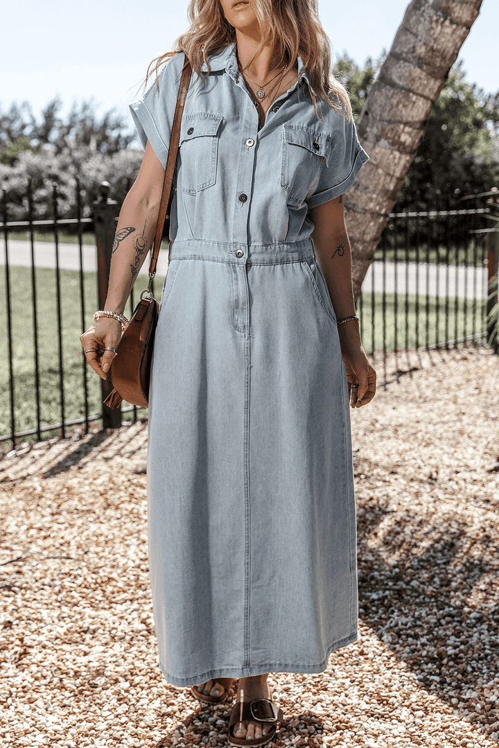 Harper | Elegant Denim Dress with Short Batwing Sleeves