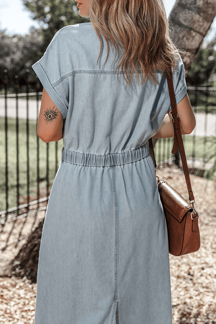Harper | Elegant Denim Dress with Short Batwing Sleeves