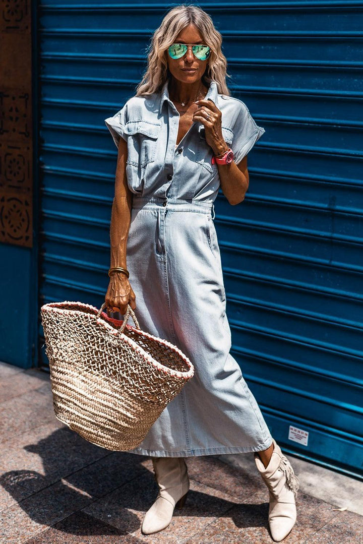 Harper | Elegant Denim Dress with Short Batwing Sleeves