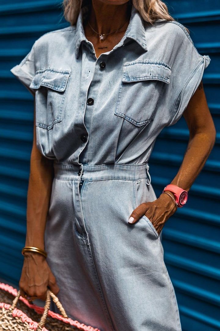 Harper | Elegant Denim Dress with Short Batwing Sleeves