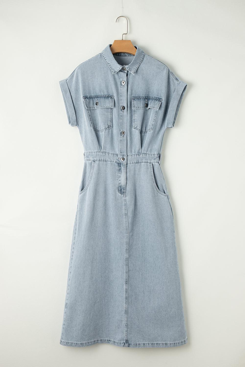 Harper | Elegant Denim Dress with Short Batwing Sleeves